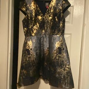 Vince Camuto Black and Gold Patterned Dress